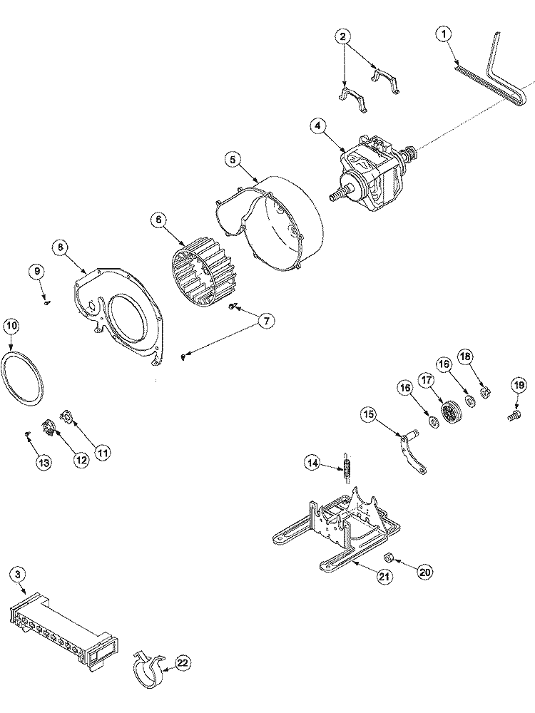MOTOR AND FAN ASSEMBLY Diagram and Parts List for ALG866SCW PALG866SCW Amana Dryer