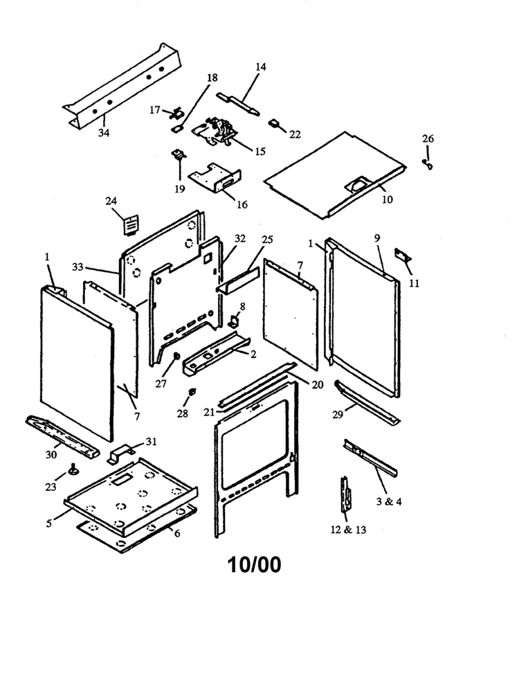 Cabinet Assembly Diagram and Parts List for AGS780WW-P1168601NW  Amana Range