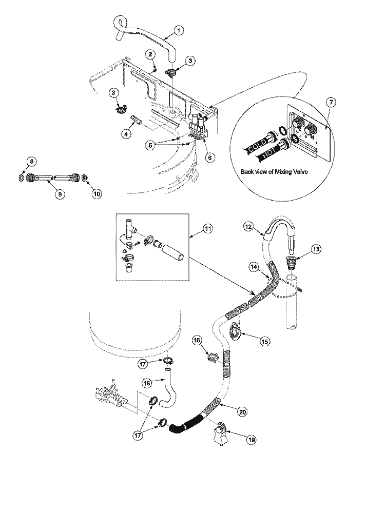 MIXING VALVE AND HOSES Diagram and Parts List for ALW895SAW PALW895SAW1 Amana Washer