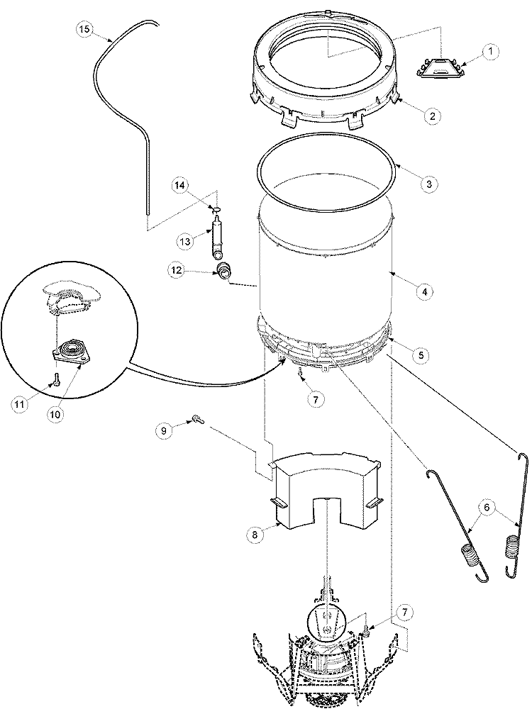 OUTER TUB AND PRESSURE TUBE Diagram and Parts List for ALW895SAW PALW895SAW1 Amana Washer