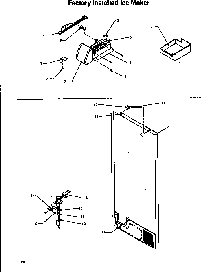 Factory Installed Ice Maker Diagram and Parts List for TA18S2W-P1194501WW  Amana Refrigerator