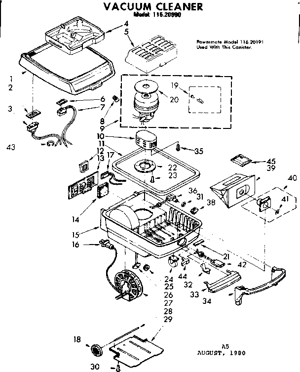 Base Assembly Diagram and Parts List for 11620990  Kenmore Canister Vacuum