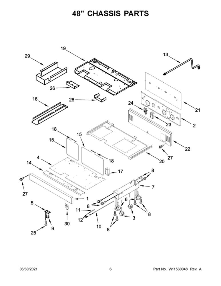 48-Inch Chassis Parts Diagram and Parts List for JDRP748HM01  Maytag Range