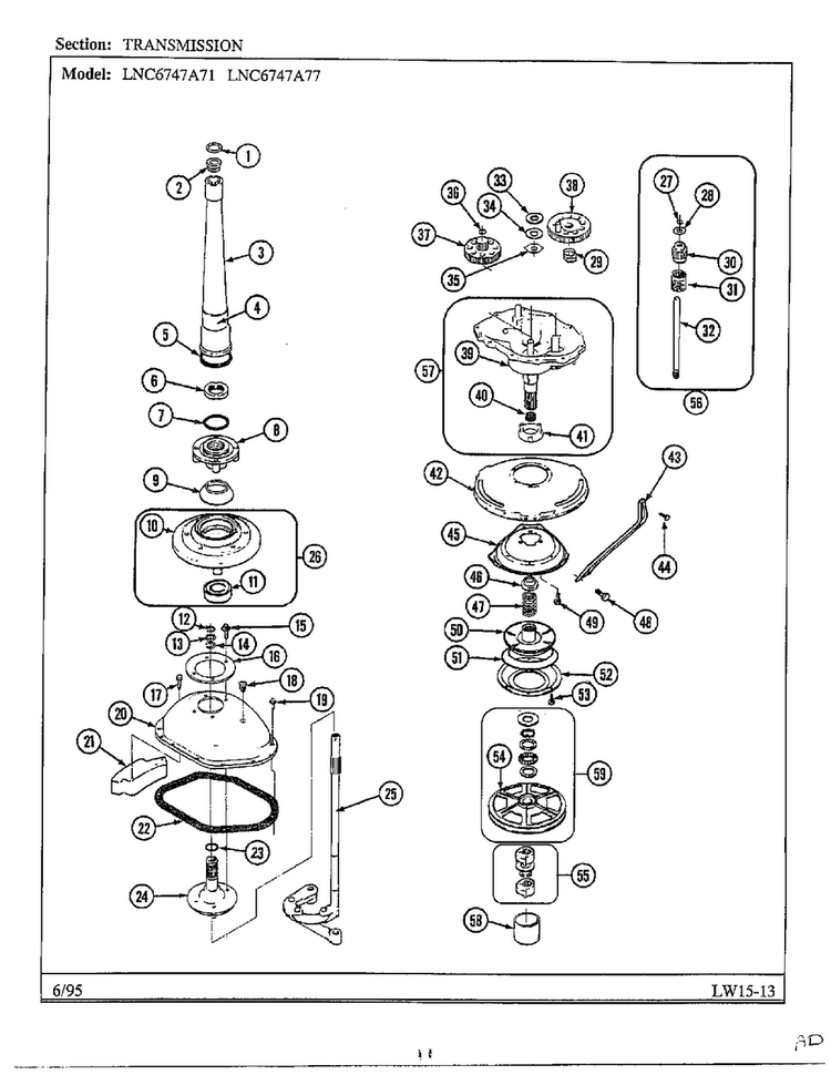 Transmission Diagram and Parts List for 6747A77  Norge Washer