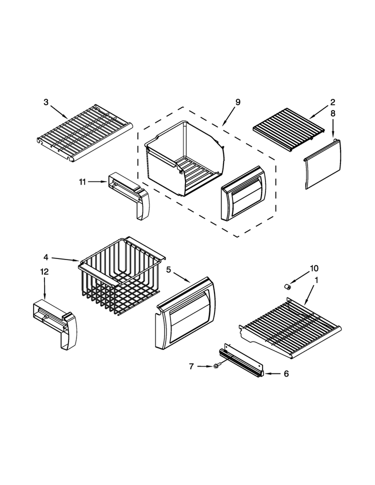 Freezer Shelf Parts Diagram and Parts List for JS42NXFXDW10  Jenn-Air Refrigerator