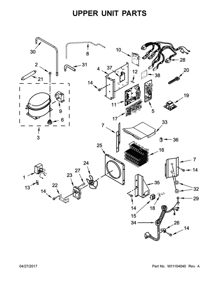 Upper Unit Parts Diagram and Parts List for JS48PPDUDE01  Jenn-Air Refrigerator