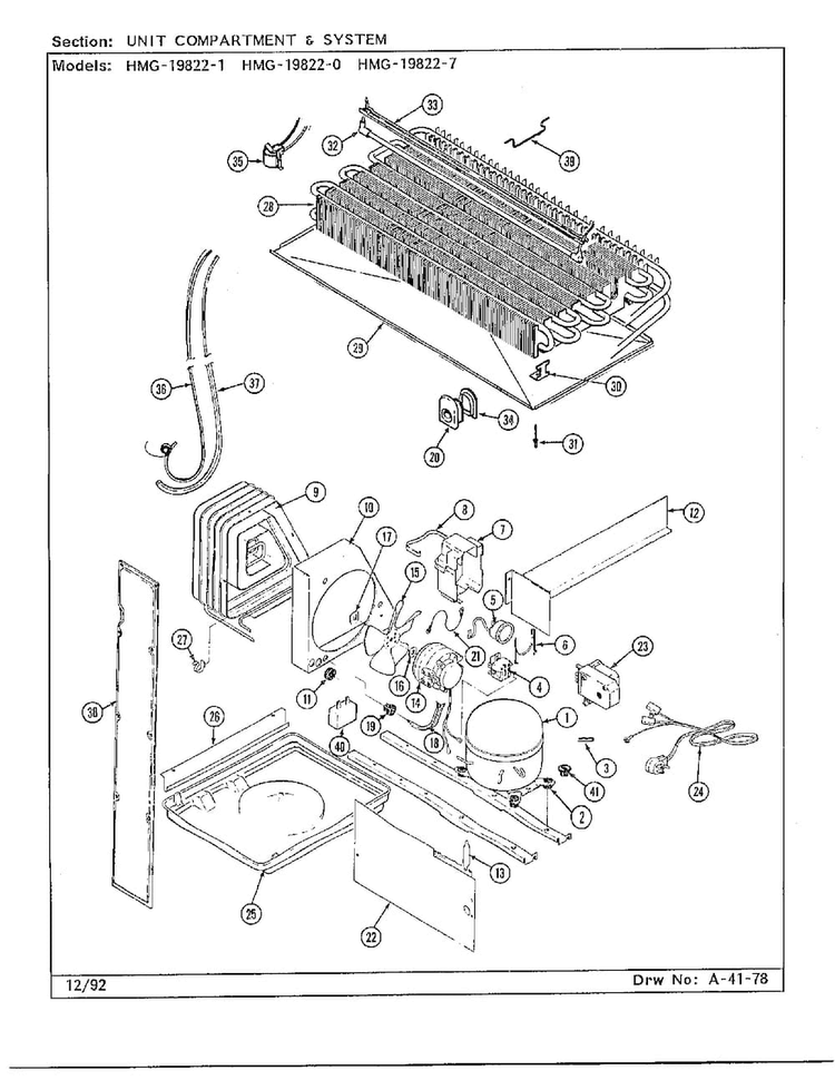 Unit Compartment & System Diagram and Parts List for 19822-7  Admiral Refrigerator