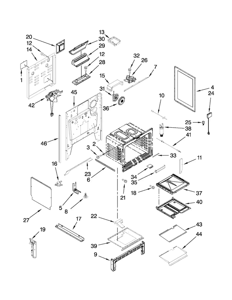 Chassis Parts Diagram and Parts List for JGS9900CDF01  Jenn-Air Range