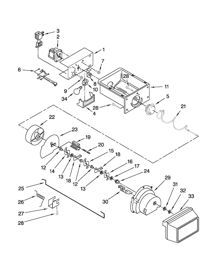 Motor And Ice Container Parts Diagram and Parts List for MSF25D2EAS00  Maytag Refrigerator