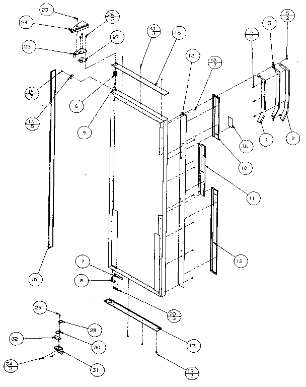 Refrigerator Door, Hinge & Trim Diagram and Parts List for 36541-P1121701W  Amana Refrigerator