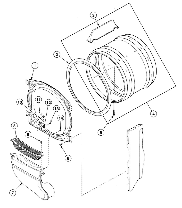 Cylinder Diagram and Parts List for SDG909WF  Speed Queen Dryer