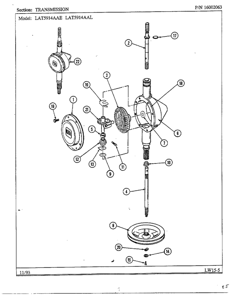 Transmission Diagram and Parts List for 6359  Maytag Washer