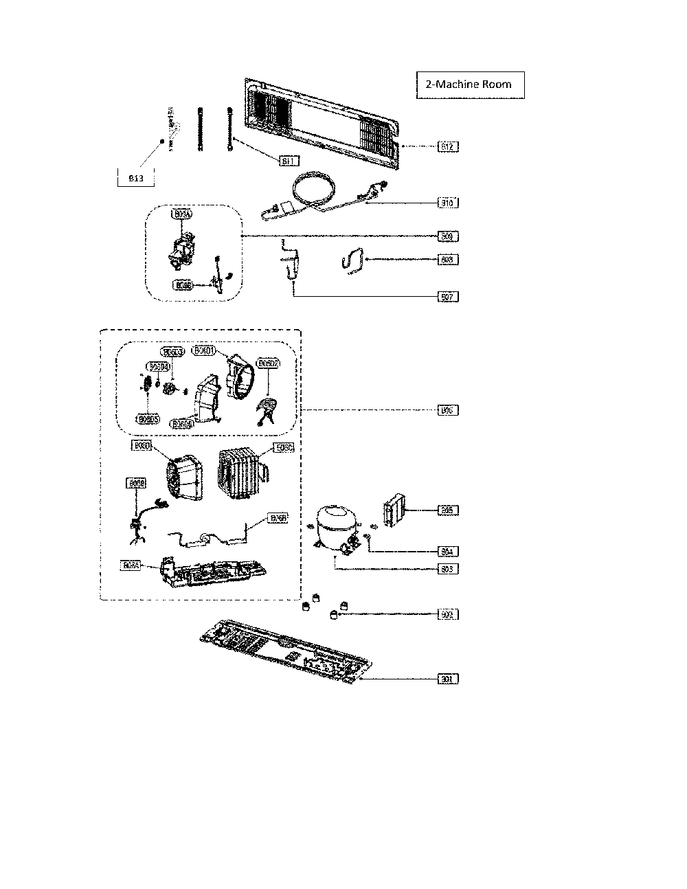 Machine Room Diagram and Parts List for 11175507020  Kenmore Refrigerator