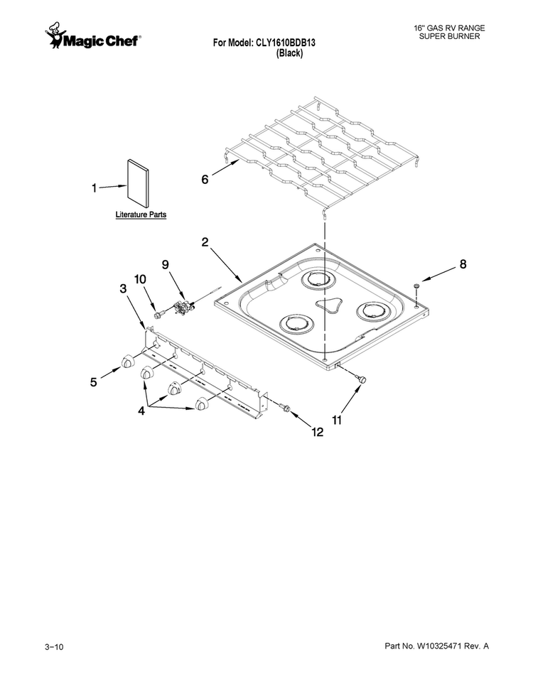 Cooktop Parts Diagram and Parts List for CLY1610BDB13  Magic Chef Range