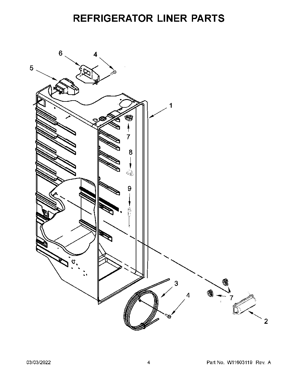 Refrigerator Liner Parts Diagram and Parts List for 10651332716  Kenmore Refrigerator