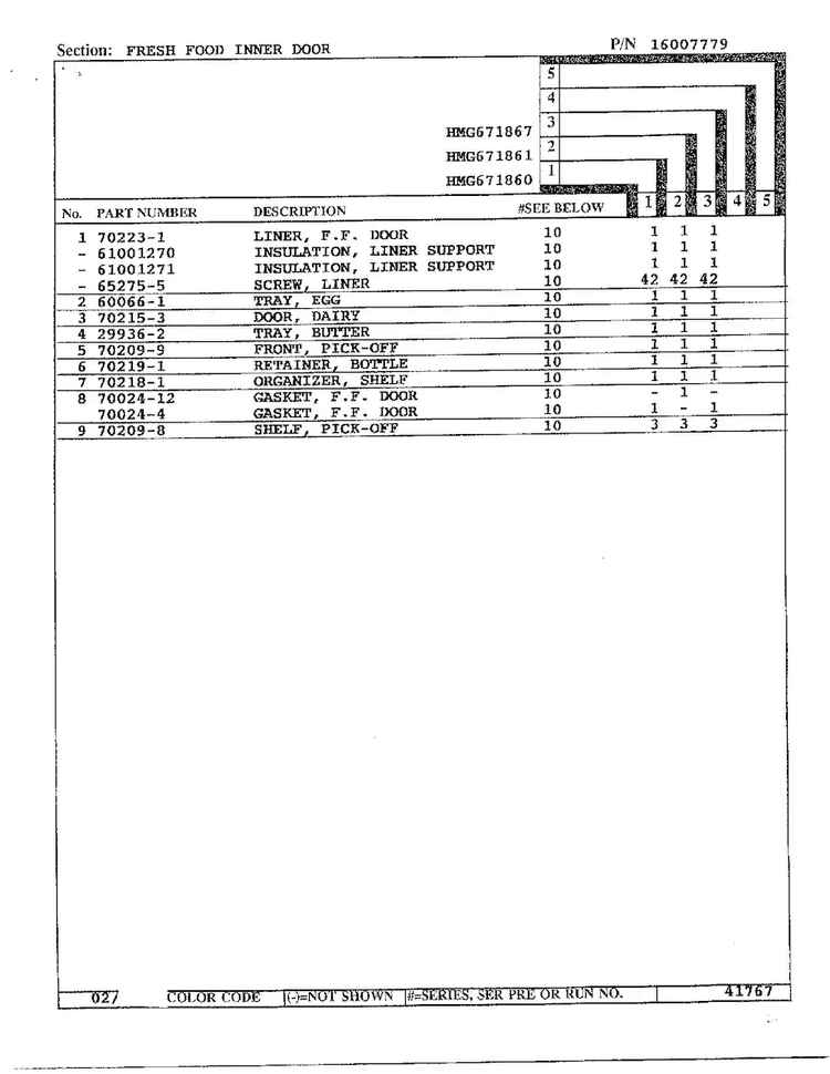 Fresh Food Inner Door Page 2 Diagram and Parts List for HMG671860  Admiral Refrigerator