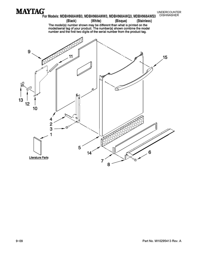 Door And Panel Parts Diagram and Parts List for MDBH968AWB3  Maytag Dishwasher