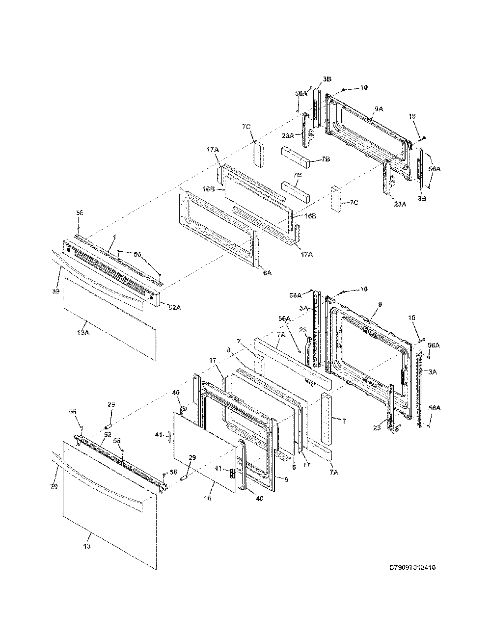 Doors Diagram and Parts List for 79097312410  Kenmore Range