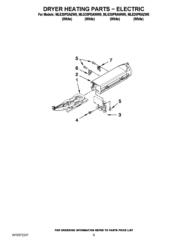 DRYER HEATING PARTS - ELECTRIC Diagram and Parts List for MLG20PRAWW0  Maytag Washer Dryer Combo