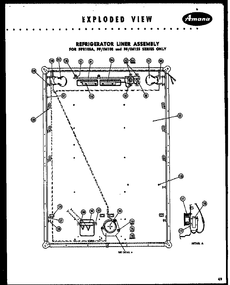 REF LINER ASSY Diagram and Parts List for FF105L  Amana Refrigerator