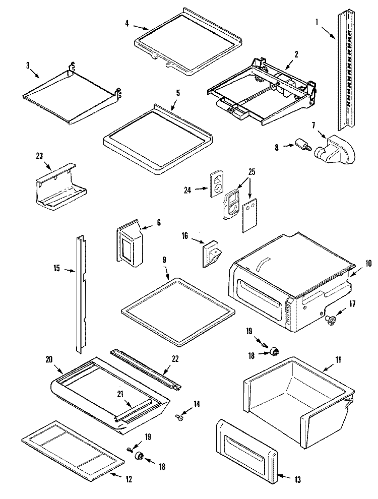 SHELVES & ACCESSORIES Diagram and Parts List for GC2229GEHB  Maytag Refrigerator