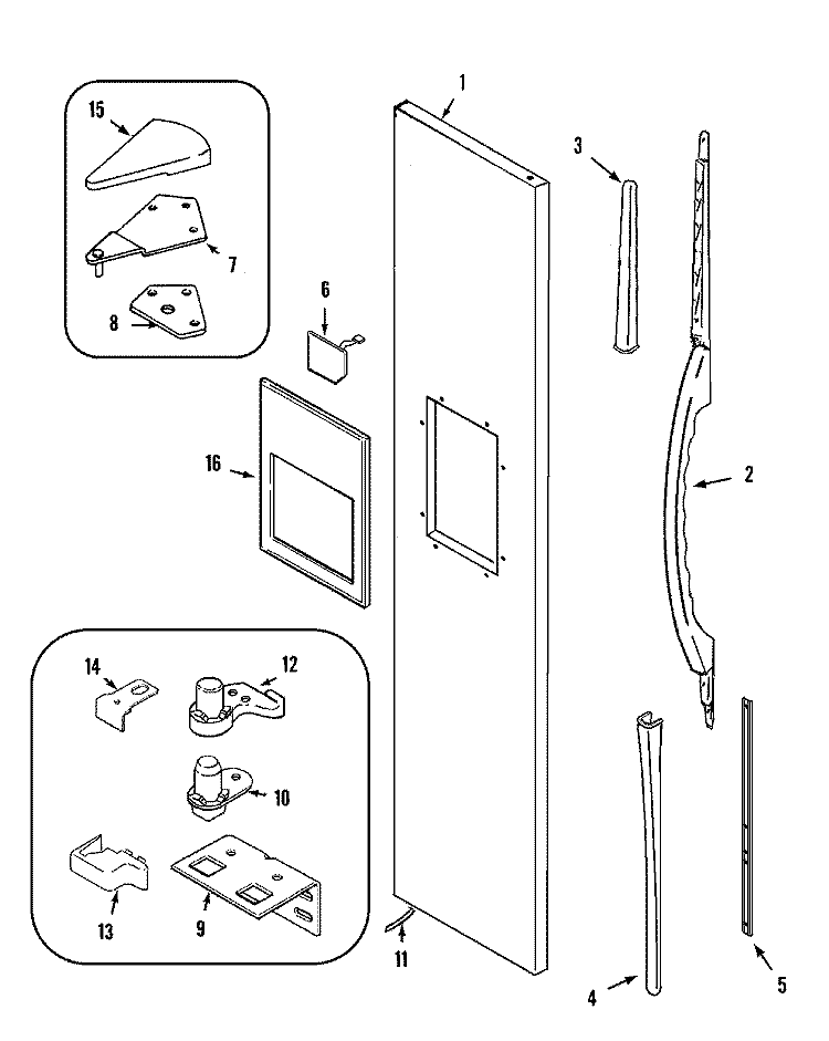 FREEZER OUTER DOOR Diagram and Parts List for MSD2422GRW  Maytag Refrigerator