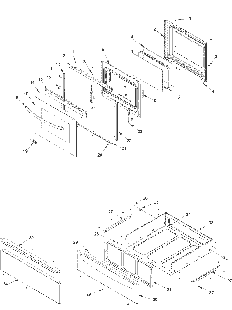 OVEN DOOR AND STORAGE DRAWER Diagram and Parts List for ACF422GAS PACF422GAS1 Amana Range