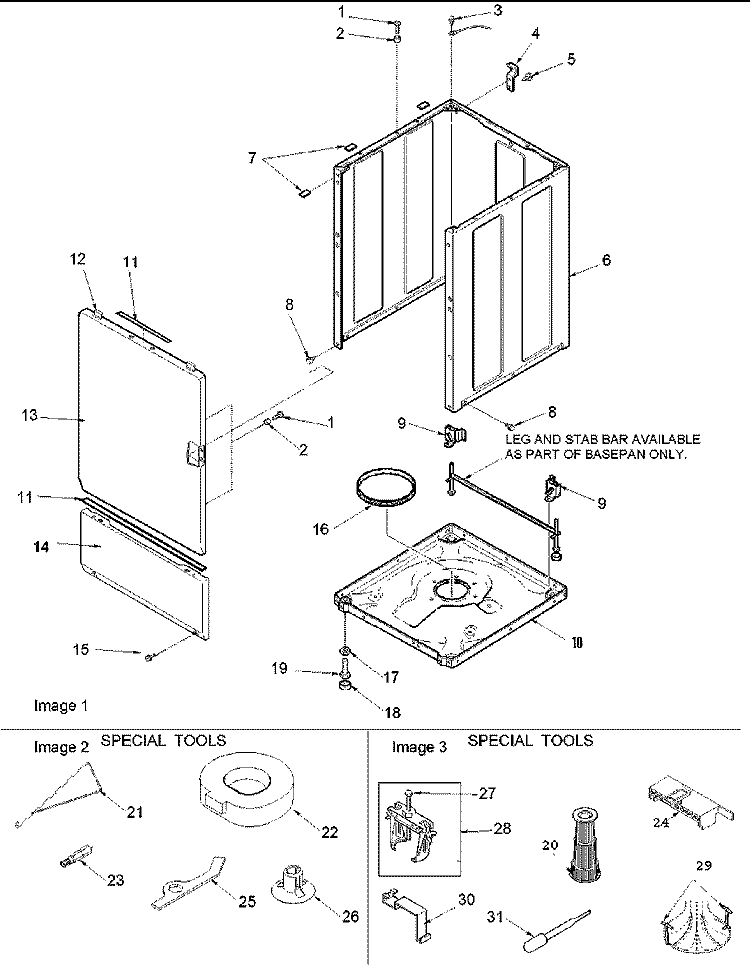 BASE, CABINET, FRONT & SPECIAL TOOLS Diagram and Parts List for ALW432RAW PALW432RAW Amana Washer