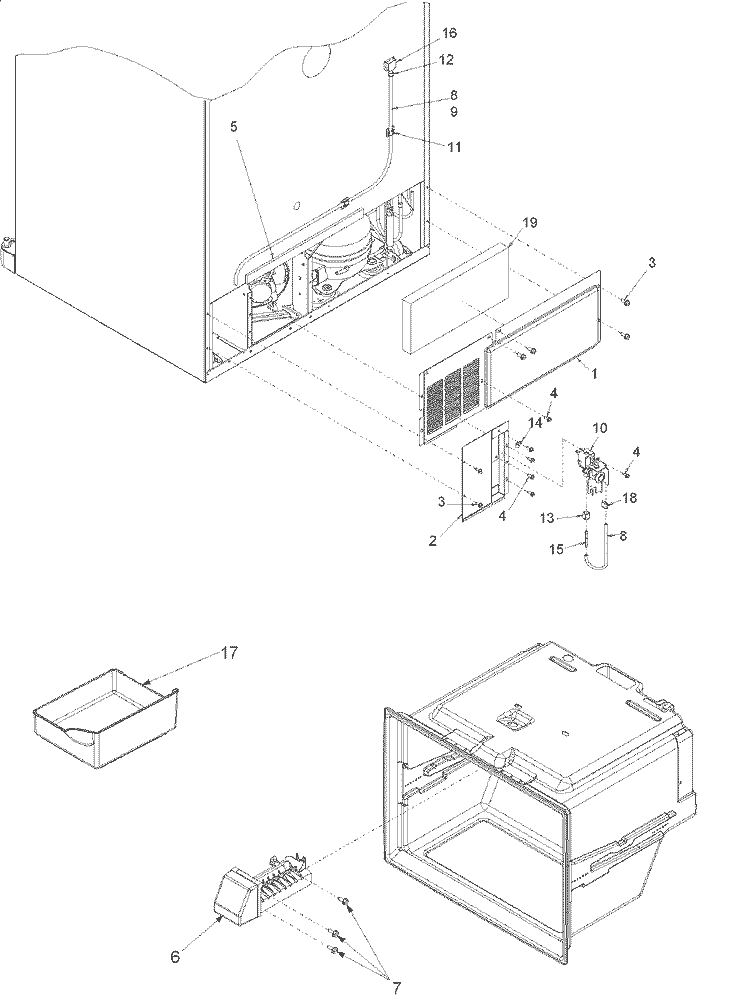 CABINET BACK Diagram and Parts List for ARB224RCB PARB224RCB0 Amana Refrigerator