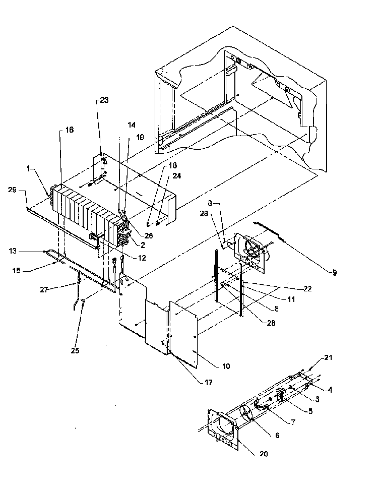 Evaporator Area Diagram and Parts List for THI21S3W-P1194704WW  Amana Refrigerator