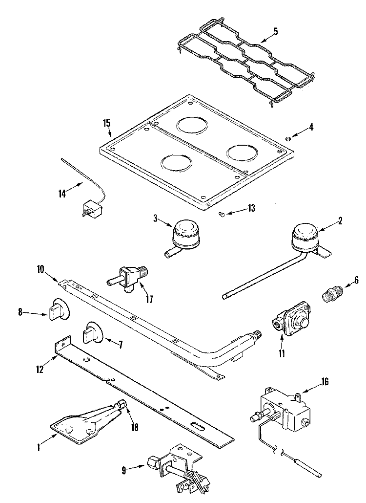 TOP & GAS CONTROLS Diagram and Parts List for CLY1610ADB  Magic Chef Range