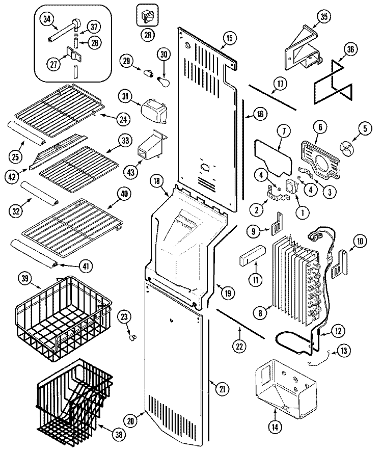 FREEZER COMPARTMENT Diagram and Parts List for MZD2766GES  Maytag Refrigerator