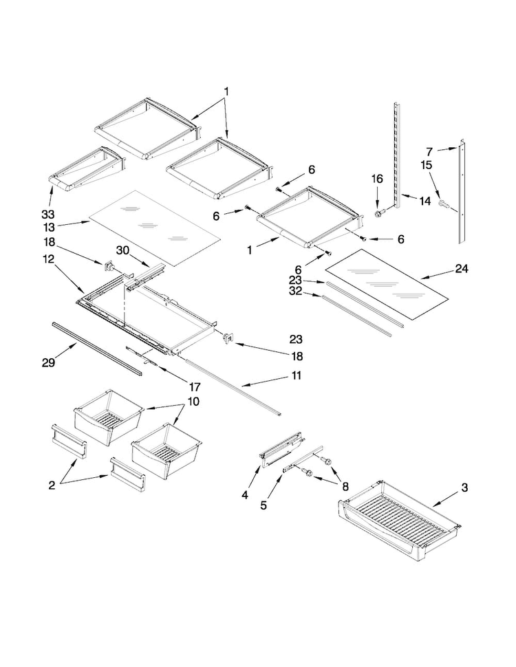 Shelf Parts Diagram and Parts List for MFI2665XEW1  Maytag Refrigerator