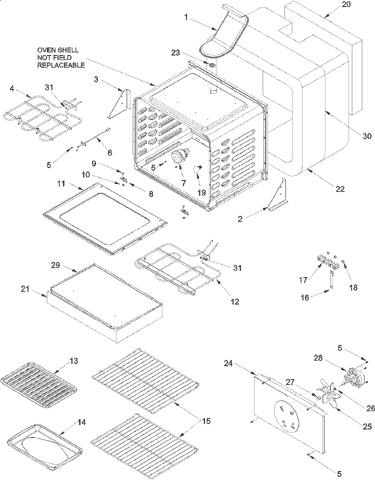 CAVITY Diagram and Parts List for ACF7225AW PACF7225AW1 Amana Range