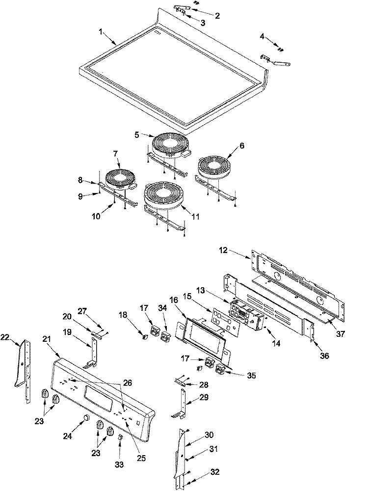 MAIN TOP AND BACKGUARD Diagram and Parts List for ACF7225AW PACF7225AW1 Amana Range
