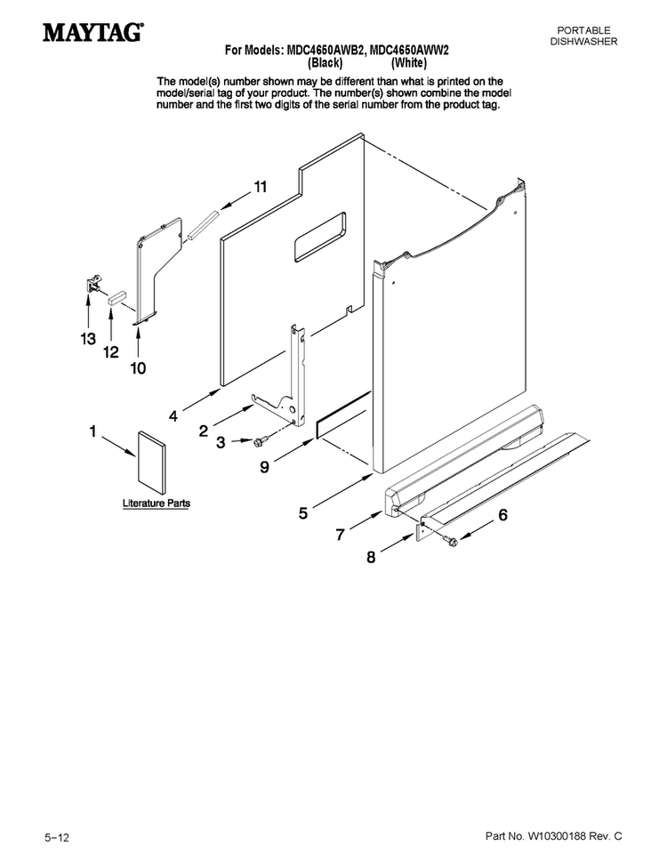 Door And Panel Parts Diagram and Parts List for MDC4650AWB2  Maytag Dishwasher