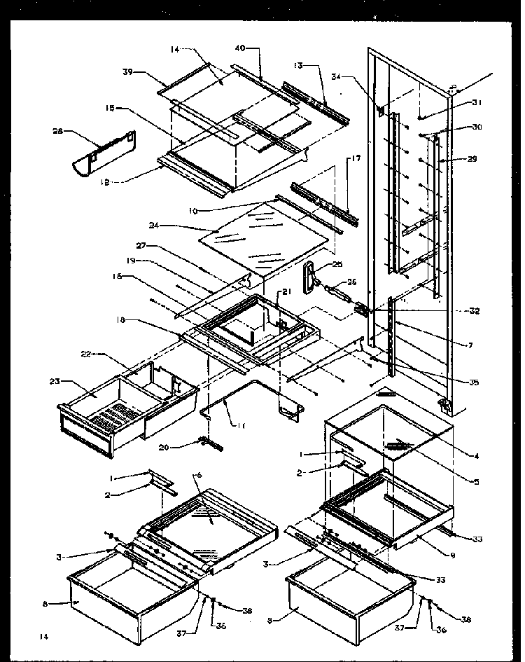 Refrigerator Shelving And Drawers Diagram and Parts List for SXDE27NPL-P1162204WL  Amana Refrigerator