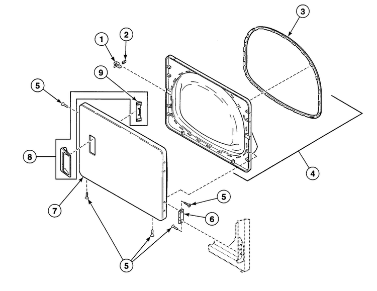 Door Assy Diagram and Parts List for SDG909QF1124  Speed Queen Dryer