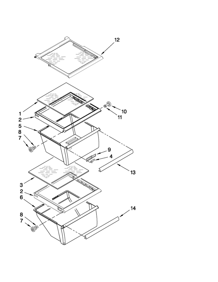 Refrigerator Shelf Parts Diagram and Parts List for CS22CFXTS05  Crosley Refrigerator