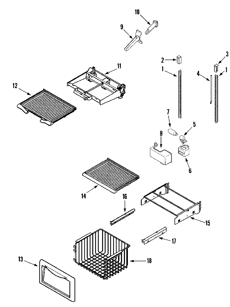 SHELVES & ACCESSORIES (FREEZER) Diagram and Parts List for JS48FBDBFA  Jenn-Air Refrigerator