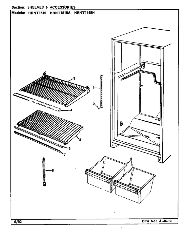 Shelves & Accessories Diagram and Parts List for HRNT1515A BF11E Maytag Refrigerator