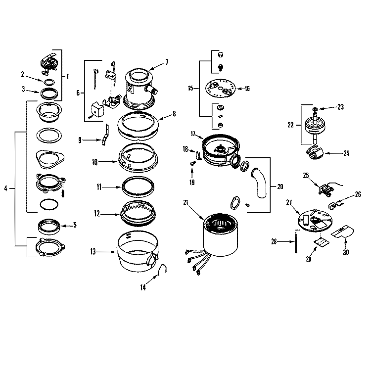 BODY Diagram and Parts List for DFB6500AAX  Maytag Food Waste Disposer