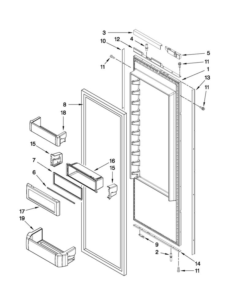 Refrigerator Door Parts Diagram and Parts List for JS42NXFXDW02  Jenn-Air Refrigerator