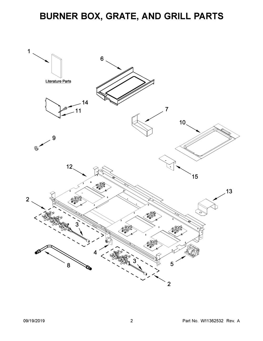 Burner Box, Grate, And Grill Parts Diagram and Parts List for JGRP648HM00  Maytag Range