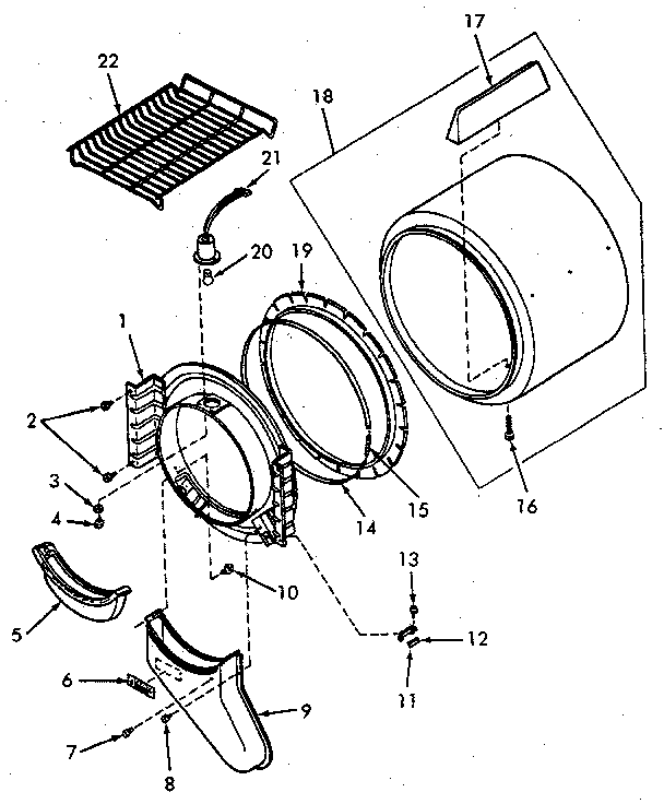 Front Bulkhead, Air Duct, Felt Seal And Cylinder Diagram and Parts List for NE6613L43828  Speed Queen Dryer