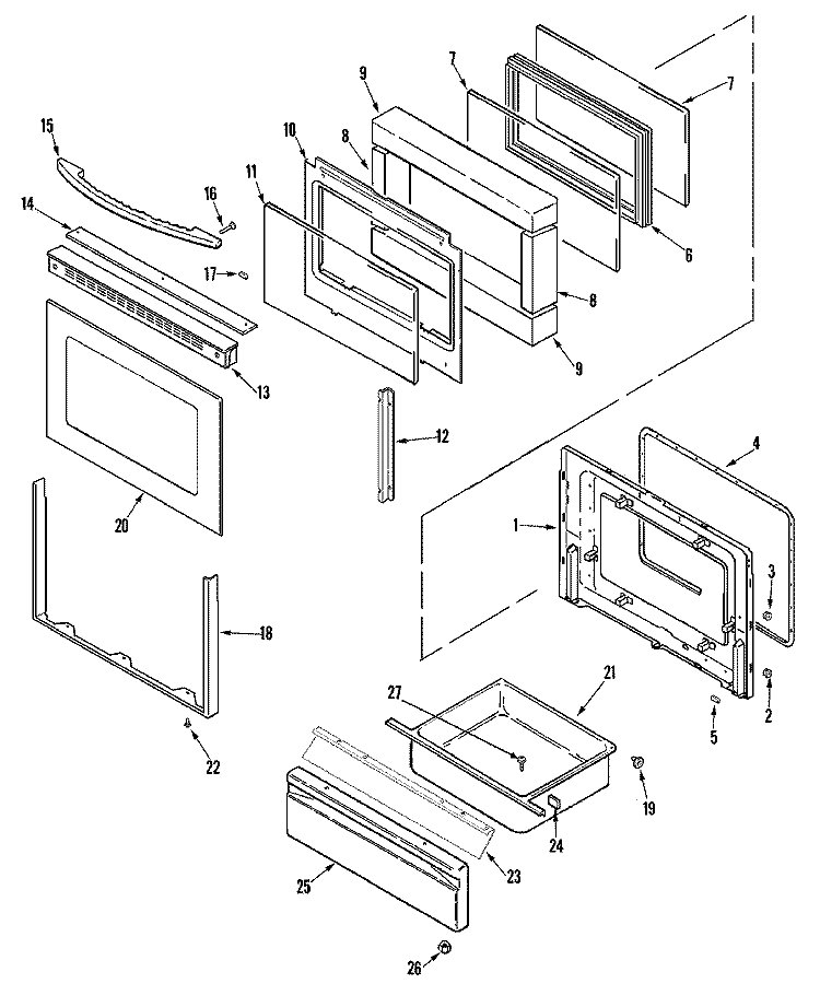 DOOR / DRAWER Diagram and Parts List for MES5870ACW  Maytag Range