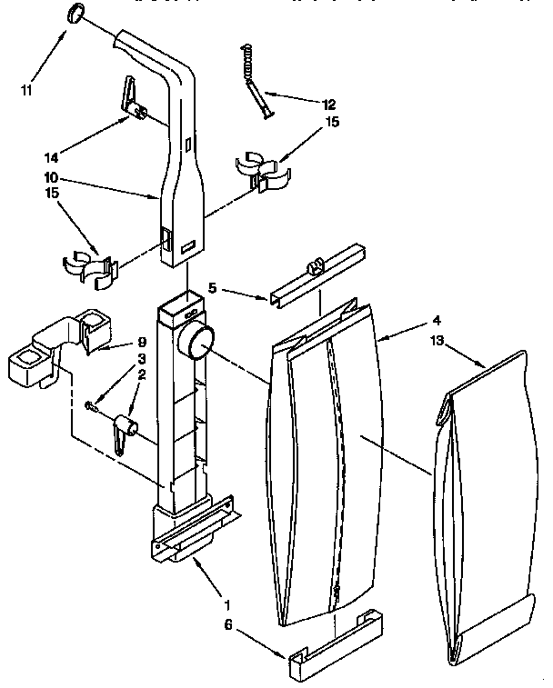 Bag Housing And Handle Parts Diagram and Parts List for 1163036490C  Kenmore Upright Vacuum