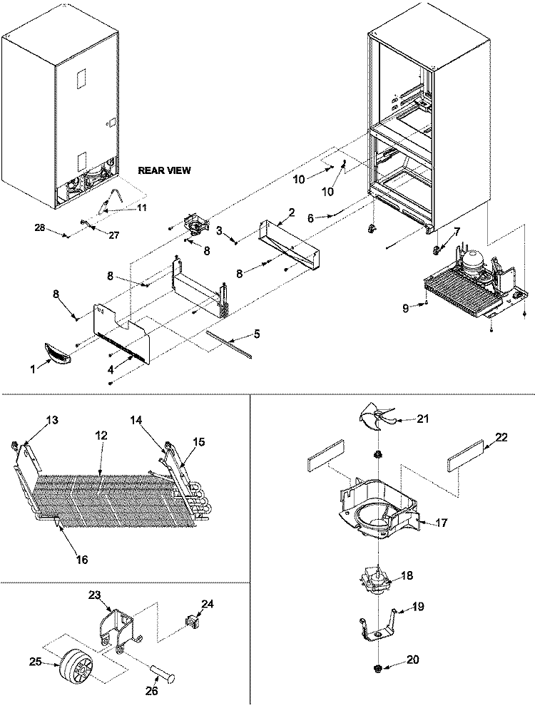 EVAPORATOR AREA & ROLLERS Diagram and Parts List for ARB2214CSR PARB2214CS1 Amana Refrigerator