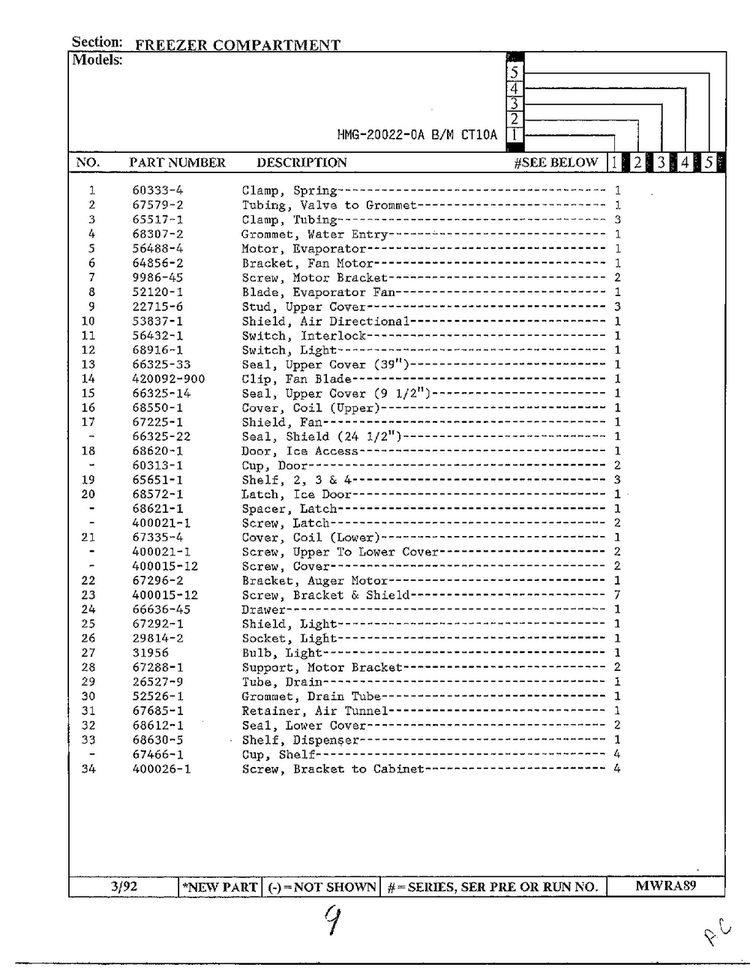 Freezer Compartment Page 2 Diagram and Parts List for 20022-0A  Admiral Refrigerator