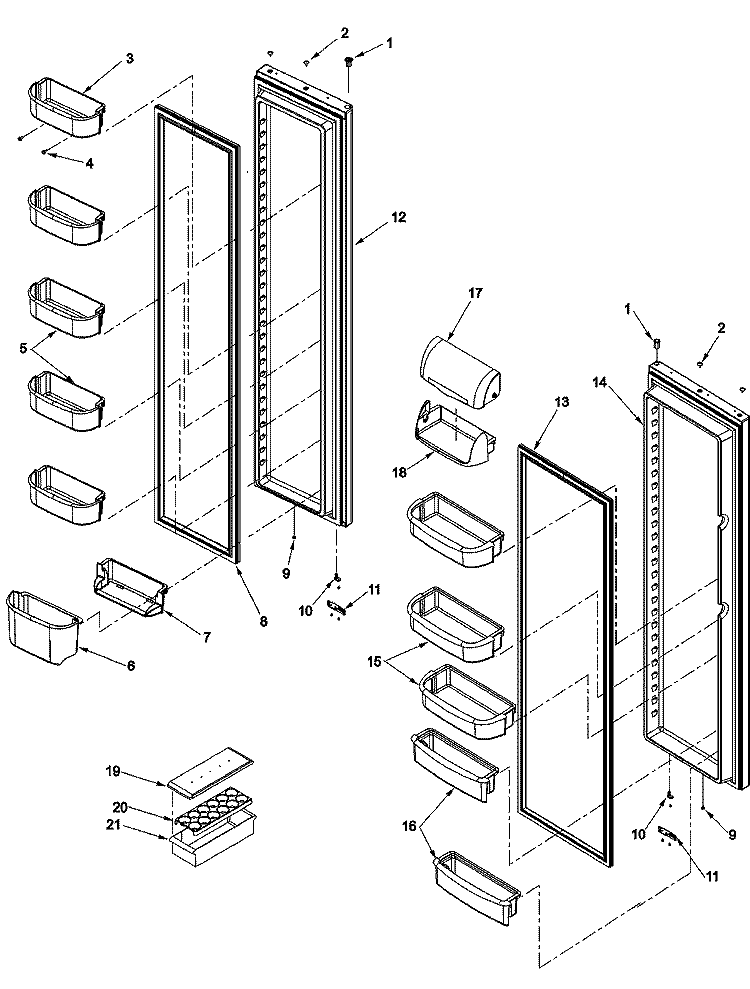 REF / FZ DOOR AND SHELF Diagram and Parts List for XRSS204BW PXRSS204BW1 Amana Refrigerator